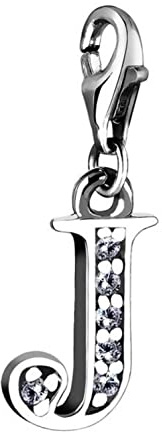 Nenalina Buchstabe J Karabiner Charm Anhänger Bettelarmband 925 Silber | Damen-Charm-Anhänger für alle gängigen Charmträger Charm-Club Clasp-Charms 925er Sterling-Silber