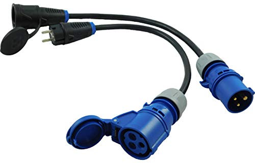 NWP Adapter SET 2-teilig 3-Pol CEE Stecker Kupplung auf Schuko Stecker Kupplung 230V 16A - 3x2,5mm² Gummischlauchleitung - IP44 - Für Camping, Caravan, Wohnwagen, Boot, Märkte