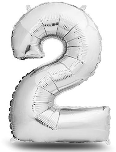 envami® Folienluftballon Zahl XXL Silber 101cm - Geburtstagsdeko Riesen Zahlenballon - Ballon Zahl Deko zum Geburtstag - fliegt mit Helium (Zahl 2)