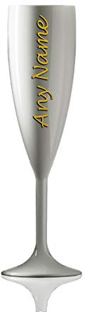 Say it with Glass by the CNC Group Personalised Virtually Unbreakable White Polycarbonate Champagne Flute - Any Name Multiple Colours Available - Glitter Gold
