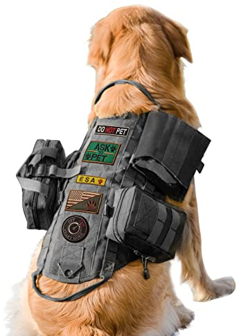 AIWAI Taktisches Hundegeschirr Molle-Weste No-Pull Sicherheitsgeschirr für mittlere und große Hunde verstellbar, Outdoor-Training Militärisches Material Geschirr mit Taschen M, Schwarz
