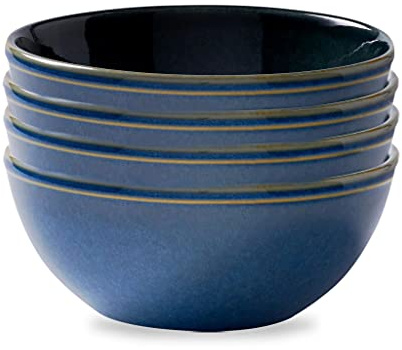 Corelle Stoneware 4-Pc Bowl Set, Handcrafted Artisanal Double Bead Bowls, Reactive Glaze Stoneware, 21-Oz Bowl Set, Oatmeal