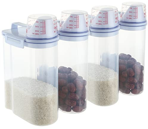 AHUNTTER 4-Piece Cereal Containers - 2KG Small Airtight Food Storage Containers with Measuring Cup for Flour, Rice, Pet Food, Dry Food