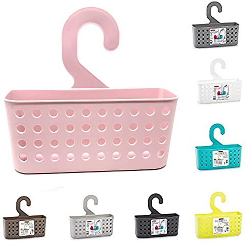 Panier de douche en plastique à suspendre | Support mural pour salle de bain et toilette | Panier de douche en plastique durable (rose)