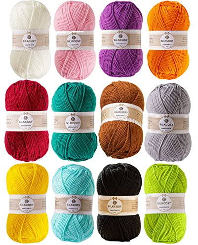 Häkelgarn 12 Farben x 50g Handstrickgarne für Häkeln und Kunsthandwerk