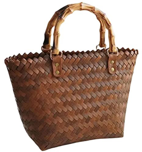 TOPBATHY Retro Strohgewebe Tasche Für Damen Große Geflochtene Strandtasche Handtasche Für Picknicks Und Einkäufe Handgemacht Für Freizeit Und Urlaub Mit Feiner Verarbeitung Und