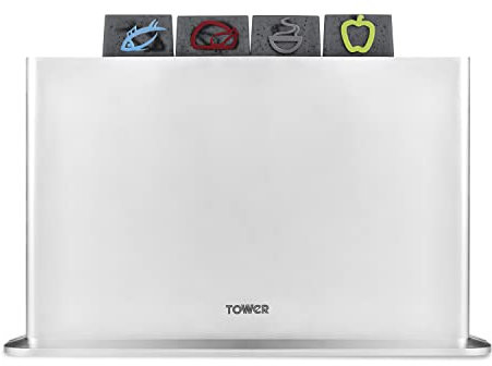 Tower T847042 4pce Chopping Board Set with Stand, Grey/Fleck Design, 29cm x 22.5cm