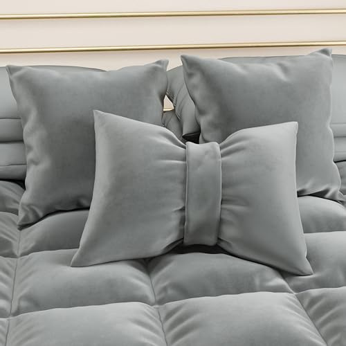 PETTI Artigiani Italiani - Cuscini Arredo in Velluto con Imbottitura, Cuscino per Camera da Letto, Divano Salotto, con Federa a Sacco, Fiocco Grigio Scuro - 50 x 40 cm