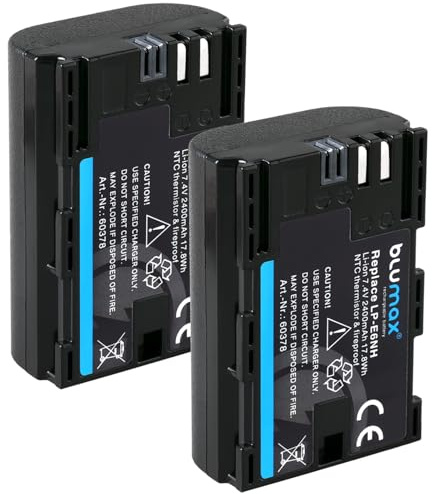 2X Blumax Akku kompatibel mit Canon LP-E6NH |- 2400mAh -| LP-E6P LP-E6N LP-E6 |- mit NTC-Sensor & V1-Gehäuse -| für Canon EOS R R5 II R6 II R7 90D 7D