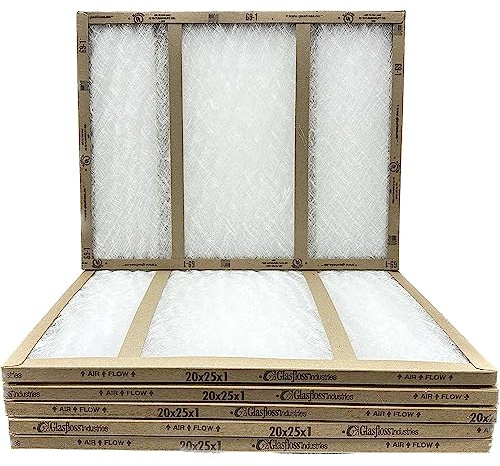 20x25x1 Glasfloss Fiberglass Air Filter, Double Strut, GDS Series, Made in USA, Actual Size: 19 5/8 x 24 5/8 x 3/4 (Box of 6)