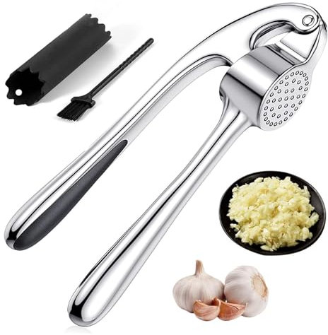 Knoblauchpresse Edelstahl Spümaschinenfest Knoblauch Presse Garlic Press Pressen Crusher Testsieger – Leicht Zu Reinigende Knoblauchpressen, KüChenhelfeMit Knoblauchschäler und Bürste
