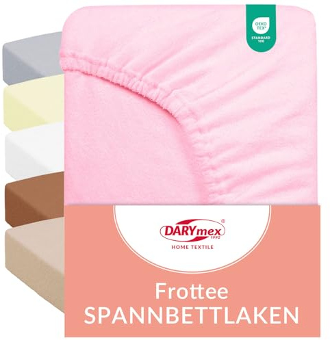 Darymex Frottee Spannbettlaken 180x200 cm, Baumwolle, bis 20 cm, Pink | Elastisches Spannbetttuch mit Gummizug, Frottee Bettlaken, Öko-Tex Standard 100, Schlafzimmer
