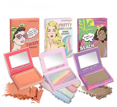 Misslyn Set 3 Palette Trucco da Donna con Specchietto Fard Blush Cipria Voluminizzante Idratante