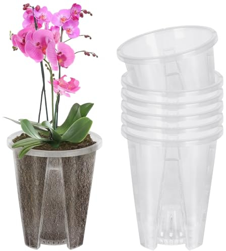 Mineup 6Pcs Orchideentöpfe, 12CM Kunststoff Orchideen Pflanztöpfe, Klare Orchideentöpfe Mit Drainagelöchern, Orchideentopf Transparent, Orchideen Übertopf Für Indoor Outdoor Garden Balkon