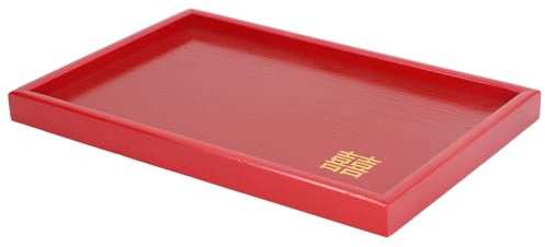 Plateau de Service Décoratif Plateau de Présentation de Nourriture de Thé En Bois Rouge Avec Bord Surélevé Pour Table Basse de Salon de Maison D'hôtel(Square-30 x 20cm/11.8 x 7.9in)