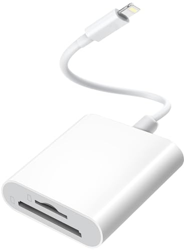 Lightning to SD Card Reader for iPhone/iPad - Camera and Memory Card Adapter Compatible with iPhone14/13/12/11/XS/XR/X/8/7/iPad, Plug and Play (White-Dual Port)