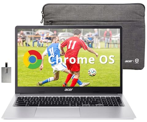 Acer Chromebook visualización IPS Full HD de 15.6 pulgadas, Intel Celeron N4500, 4GB LPDDR4 RAM, 64GB eMMC, Intel UHD Graphics, teclado numérico, WiFi 6, cámara web HD, cromado OS, plata pura, tarjeta