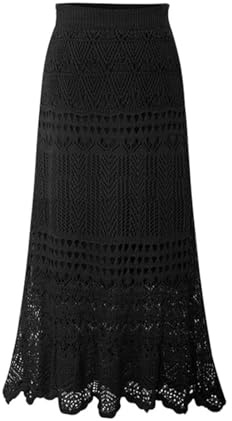 JITEM Gonna Lunga Svasata Lavorata a Maglia in Pizzo all'Uncinetto Allungato da Donna. Gonna Lunga Aderente a Sirena a Coda di Pesce Lavorata a Maglia a Vita Alta