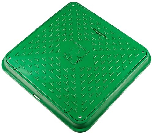 BABYLONPLAST Couvercle de regard 600x600 mm, Сarré, Couvercle de réservoir de regard en plastique A15 cadre 720x720, Avec système de sécurité, Charge maximale 1.5 Tonnes (15 kN) Vert
