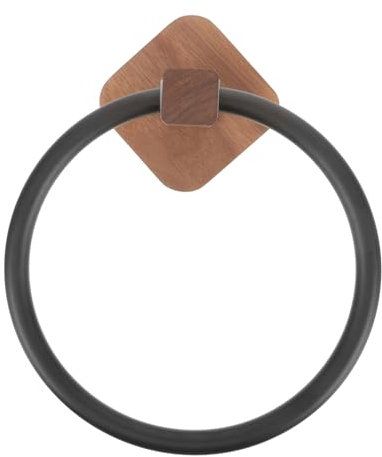ANDRESLAD Wooden Hand Towel Holder Wall Mounted No-drill Bathroom Towel Ring Rack Black Single Bar Wash Cloth Hanger for Shower and Kitchen Counter Use