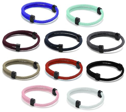 Yuiturt 10 Pcs Surfer Bracelets, Nautical Braided Mens Rope Cord Bracelet Paracord Bracelets Adjustable, Multi Colours Handmade Friend Navy Marine String Bracelet with Metal Knot for Men Women Teens