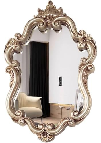 59 × 90 cm Dekorativer Wandspiegel, Verzierter Barocker Badezimmer-Kosmetikspiegel, Vintage-Hängespiegel für Schlafzimmer, Wohnzimmer, Kommode, Dekor (Antiksilber)