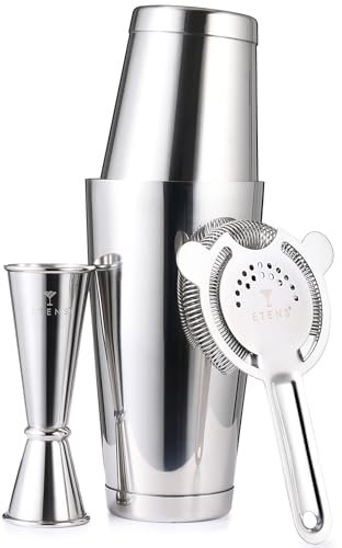 Etens Kit profesional de coctelera para barman – Boston Shaker Bar Set: latas de coctelera con peso, colador Hawthorne, medidor japonés – Kit de herramientas de bar para bebida, acero inoxidable
