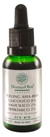 Peeling AHA-BHA Glykolisch 8% Salizyl 2% SHIKIMICO 2% - für fettige oder unreine Haut - Anti-Peeling gegen schwarze Flecken, erneuert und aufhellend - mit Probiotikum - 30 ml - ECO-BIO - Domus Olea