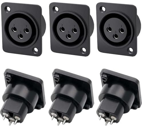 VISSQH 6 pcs XLR Female Socket Connectors,3 Pin XLR Solder Connector Microphone Audio Socket 3 Pin Panel Mount Microphone Cable Plug for microphone speaker etc(Black)