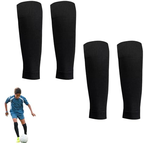 2 Paar Schienbeinschoner-Halter Stutzen ohne Socken, Fußballstutzen Kinder Schwarz | Atmungsaktive Nylon Stulpen | Rutschfest & Stabil für Fußball Training & Outdoor-Sport