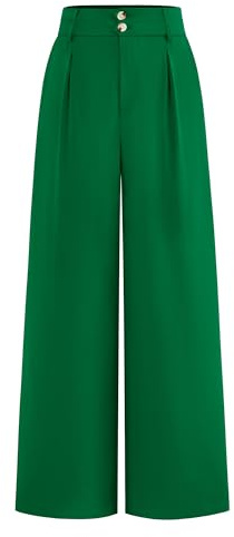 BTFBM Women Wide Leg Dress Pants 2026 High Waisted Button Pleated Business Casual Trousers Office Work Palazzo Pants(Green, XX-Large)