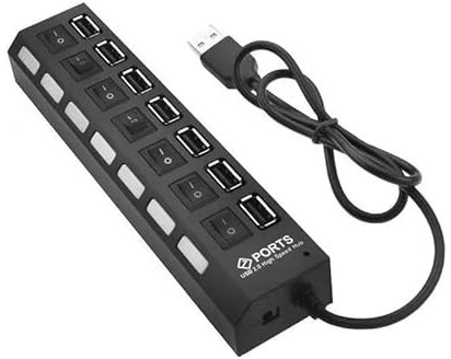 Hub USB 7 Porte, Adattatore Porte USB Alta Velocità con Interruttore di Alimentazione, Multiporta Hub Docking Station USB per PC, Unità Flash, Mouse, Più Dispositivi Contemporaneamente con luce LED