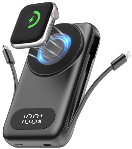 Magnetic Portable Charger 26800mAh for iPhone 17/16/15/14/13/12 with Built-in Cables，6-in-1 Wireless Power Bank with iWatch Charger and Compatible with Samsung, Android phones, AirPods(Black)
