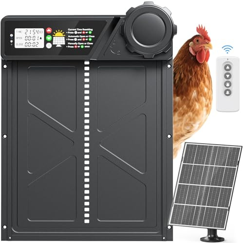 Große automatische Hühnerstalltür Solarbetrieben, Automatischer Hühnertüröffner mit Timer-Modi, Intelligente Hindernissensoren, Solar-Hühnerstalltür Hühner, Enten und Gänse, 36,1 cm H x 27,5 cm L