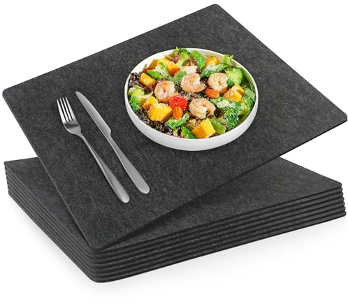 SOSMAR 8 Stück Platzsets Filz Untersetzer 44x32cm - Tischsets Abwaschbar aus 3mm starkem Filz - Platzdeckchen Grau für Esstisch Tischunterlagen (8 Stück/Anthrazit)
