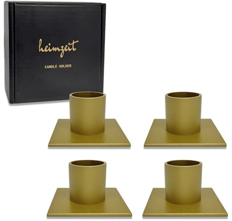 heimzeit Portavelas de Metal Ø25 mm, 4 Unidades Cuadrado, en Negro | Candelabro para Velas de Columna y Velas de Mesa, Diseño Distinguido, para una Elegante Decoración del Espacio