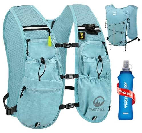 ONETOALL Löparväst kvinnor med vattenflaska 500 ml, 6 L reflekterande fuktreseryggsäck, lätt funktionell för trailrunning cykling vandring maraton sci