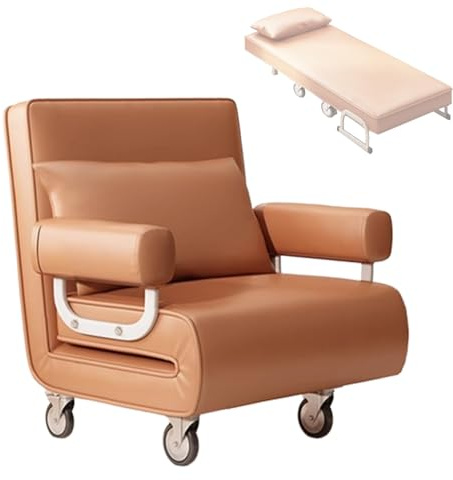 Umwandelbares Lazy Schlafsofa Mit Rollen, 6 - Stufige Neigbare Lehne, Mehrzweckverwendung Klappbett Gästebett Lounge-Sessel Fürs Wohnzimmer Büro(Orange,107 * 76 * 103cm)