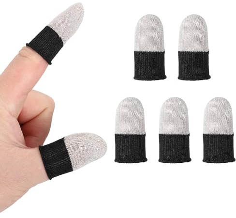 PATIKIL Guanti per Dita da Gaming con Punta in Fibre d'Argento, 5 Pezzi Guanti per Dita Antiscivolo Antitraspiranti per Dispositivi Touchscreen E Giochi su Telefono, Nero/Bianco