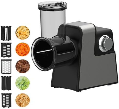 Rallador eléctrico con 5 cuchillas para cortar y cortar verduras y queso de forma automática