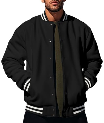 seiveini Giacca da Baseball Uomo Senza Cappuccio Giacca College Bomber Varsity Jacket Cappotto Felpa Sportivo retrò Autunnale Invernale
