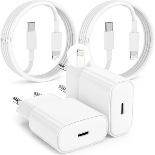 DGVERS 2Pack 20W Chargeur Rapide iPhone pour iPhone 14/13/12/11& 2+2m Câble | Adaptateur USB C Chargeur avec Câble Lightning USBC, pour iPhone 14/13/12/11/XS/XR/X/8/7/6/5 (Plus, Mini, Pro, Pro Max)