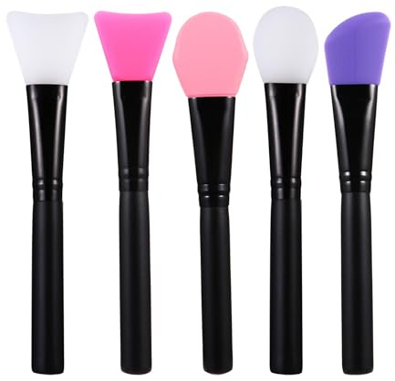 HONITANO Spazzola Applicatore Maschera Viso in Silicone 5Pezzi Manico in Legno Nero per Trattamenti Facciali e Corpo, per Pelli Sensibili