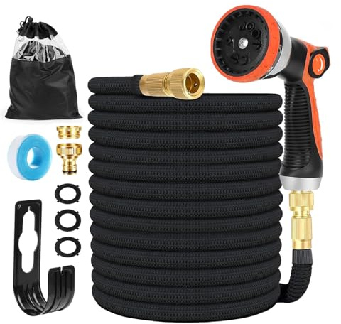 Manguera de Jardin Extensible 7.5M (3x2.5M), Mangueras Jardin con Pistola Rociadora de 10 Funciones Manguera Flexible y Ligera para Lavado de Coche, Jardín, Lavar la Mascota