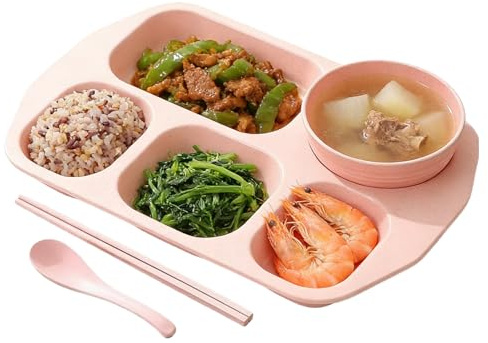 Genérico Platos con Compartimentos | Vajilla Con 5 Compartimentos,Plato Para El Control De Porciones - para Niños Adolescentes Adultos Estudiantes Comedor Escuela Guardería Restaurante Tiempo de
