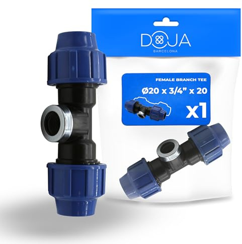 DOJA Barcelona Conector de Tubería de PP en T Hembra Rosca Interior - 20x3/4x20mm - T de Polietileno para Agua Potable y Riego - Racor, Instalación Rápida, Material Robusto y Conexión Segura