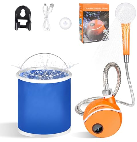Portable Outdoor Shower High Pressure Camping Shower Rechargeable Battery Powered Water for Travel Beach Garden Cleaning Washing with Adjustable Spray Modes (Orange, 10.7x12.5x6cm)