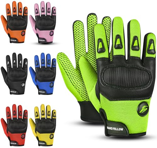 Hand Fellow kids motocross gloves bike gloves with Ultimate Protection cycling gloves Essential motorbike gloves dirt bike & bmx gloves (Neon Green, Small [4-6 Yrs])