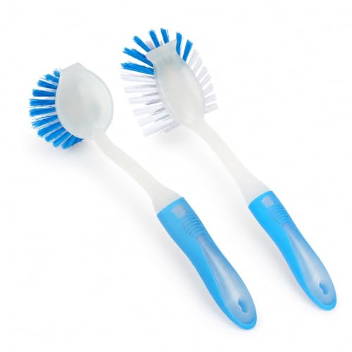 NAVOYS 2pc Kitchen Brush Dish Set, Long Handle Washing Up Brushes for Pots, Pans, Plates and Sinks