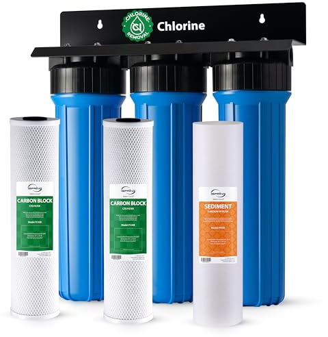 iSpring WGB32B Sistema de Filtración de Agua para Toda la Casa 3 Etapas | Filtros de Bloque de Carbón y Sedimentos, Sistema de Filtración de 20 Pulgadas, Alta Capacidad para Toda la Casa